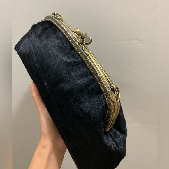 Handsewn Real Hair-on-horsehide Double Kiss-lock Clutch/Shoulder bag/Crossbody - Picture 14 of 16